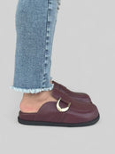 Clog Maria em Couro Cabernet
