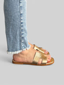 Rasteira Hannah em Couro Ouro Light