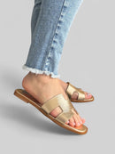 Rasteira Hannah em Couro Ouro Light