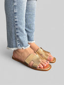 Rasteira Hannah em Couro Ouro Light