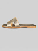 Rasteira Hannah em Couro Ouro Light