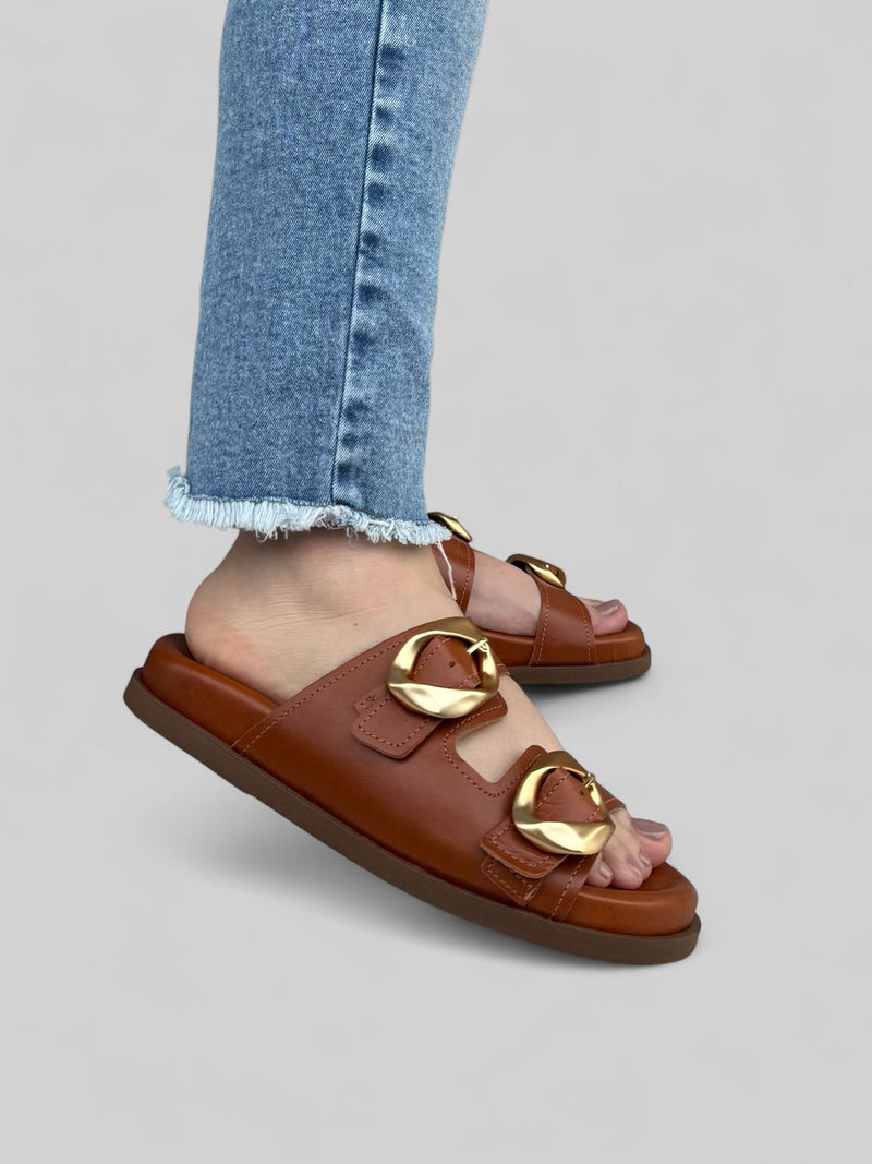 Birken Priscila em Couro Conhaque