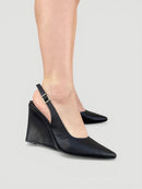 Slingback Vitória em Couro Preto