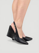 Slingback Vitória em Couro Preto